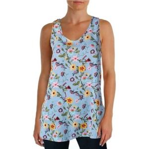 3/$15 Aqua Striped Racerback Tank Top in Blue Floral Print